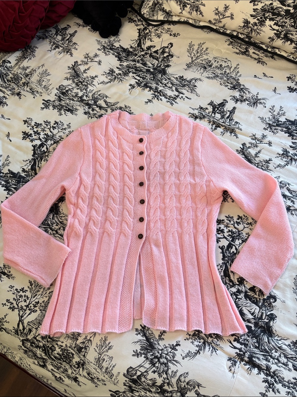 SHEIN Pastel Pink Cable-Knit Button Cardigan